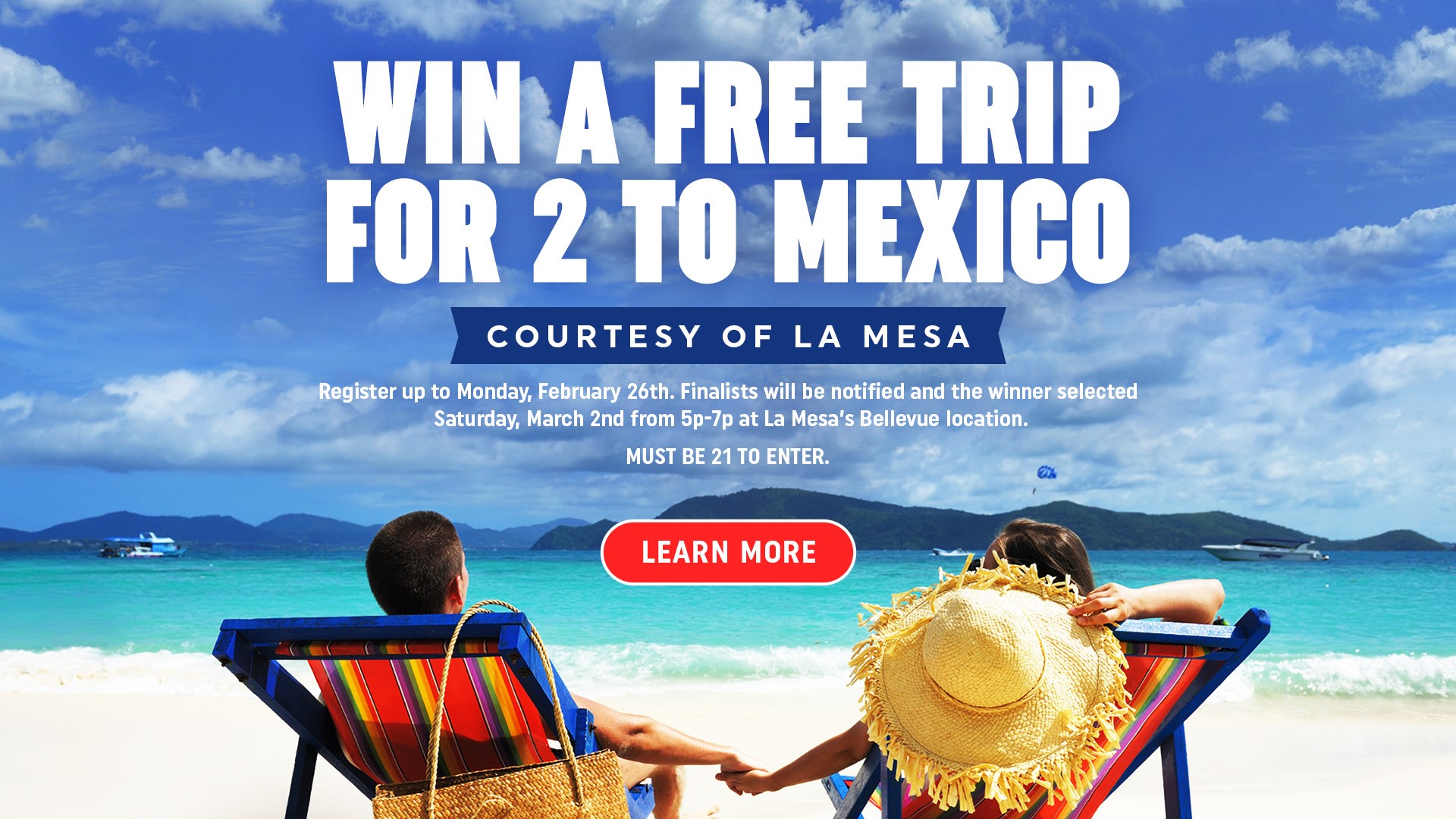 La Mesa 2024 Free Trip for 2 to Mexico Web graphic